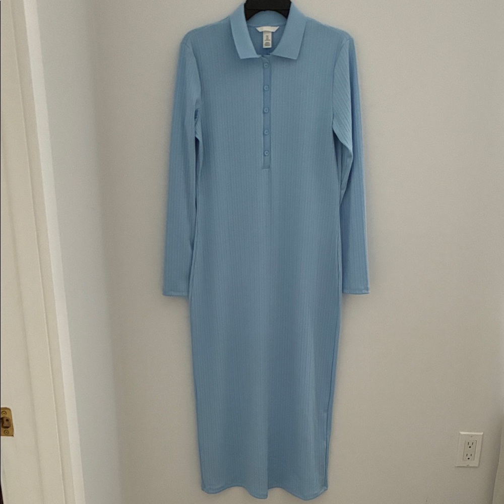 H&M Blue Long Sleeve Ribbed Dress